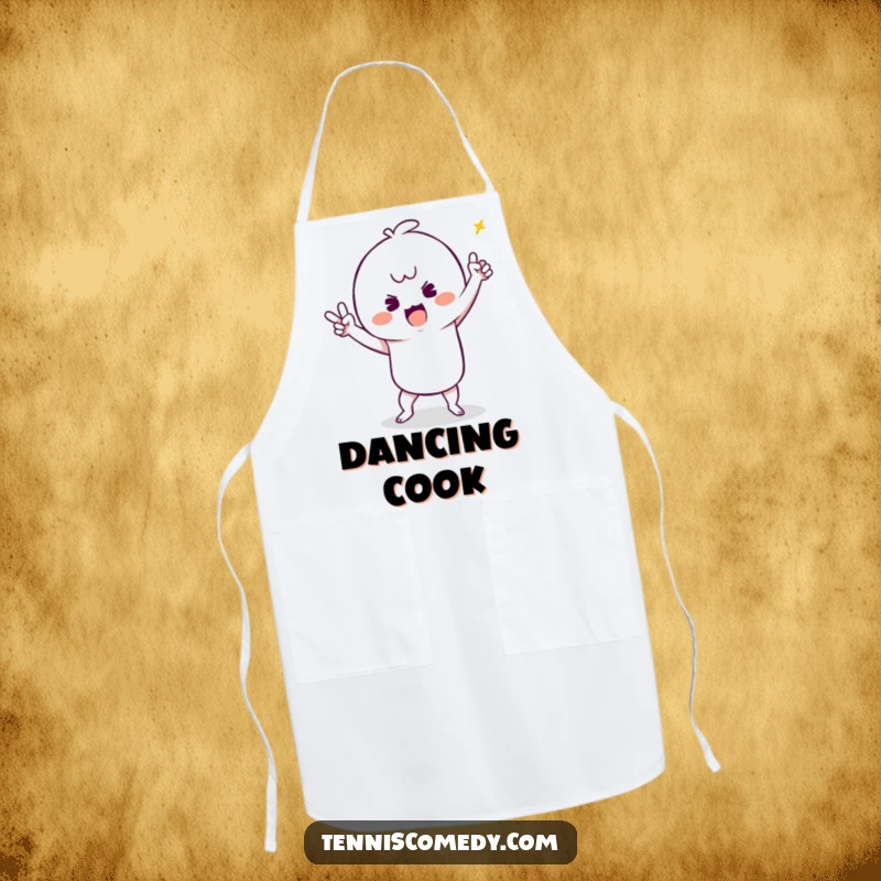 Funny apron with a kawaii tennis player doing a silly victory dance, perfect for chefs who cook with joy.