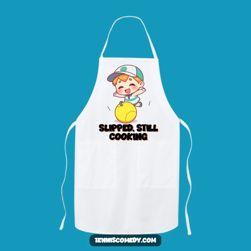 Funny Tripping Tennis Ball Apron - Giggle Character Kitchen Accessory Gift