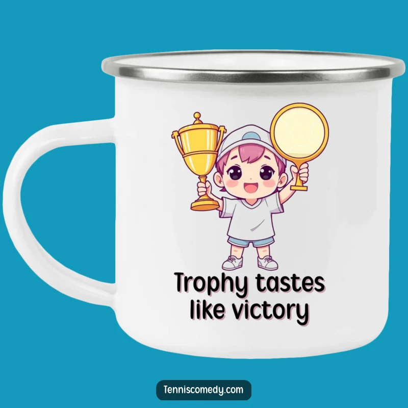 Adventure Funny Champion Tennis Trophy Camping Mug: Camp Victory Brew!