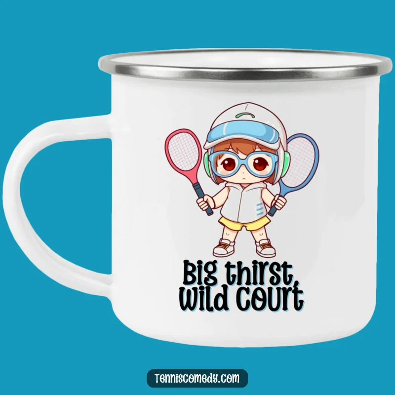 Funny Oversized Tennis Gear Camping Mug: Outdoor Athlete Pose, Gift