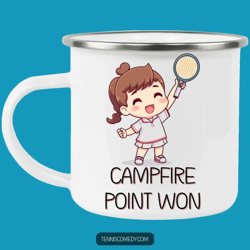 Funny Tennis Victory Camping Mug: Sip Your Drink with Tiny Racquet Champion's Triumph