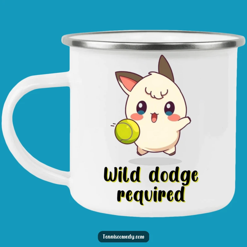 Funny Tennis Dodge Camping Mug: Surprised Face for Outdoor Humor Gift