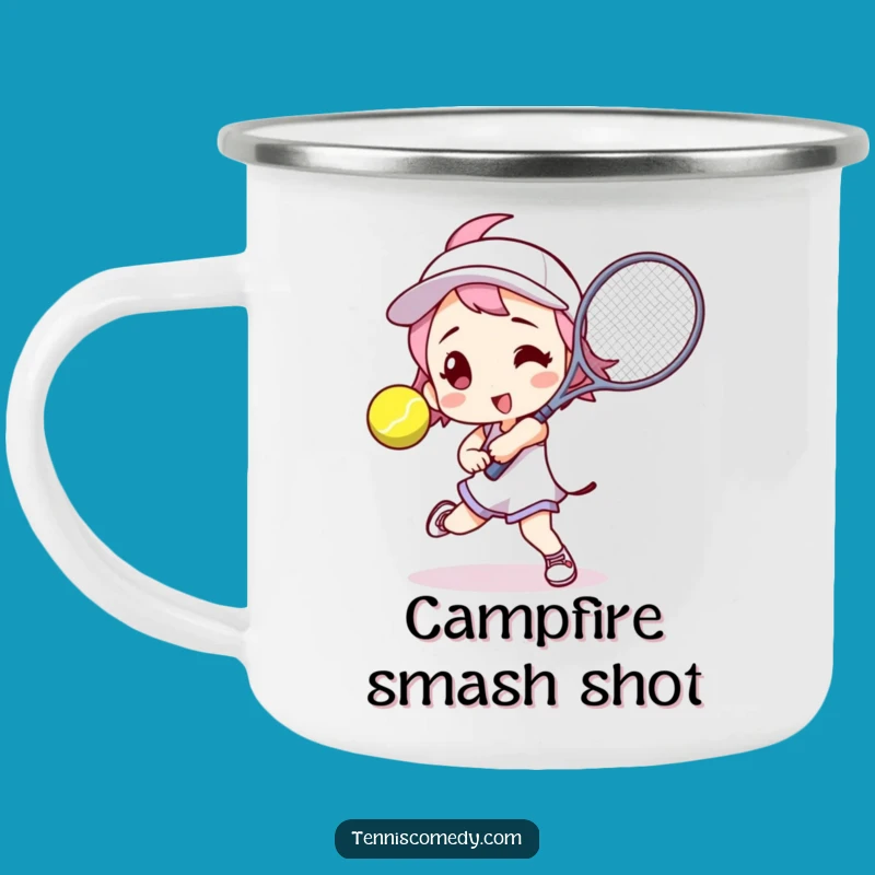 Funny Tennis Player Camping Mug: Action Pose for Outdoor Sports Gift