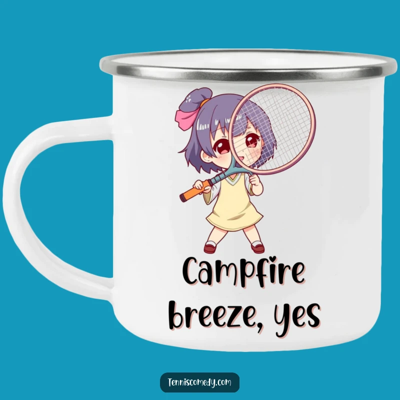 Funny Tennis Racket Fan Camping Mug: Adventure Ready, Heat Beating Fun