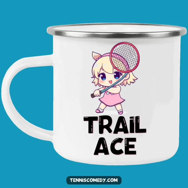 Funny Tennis Sword Character Camping Mug - Playful & Durable Outdoor Gear