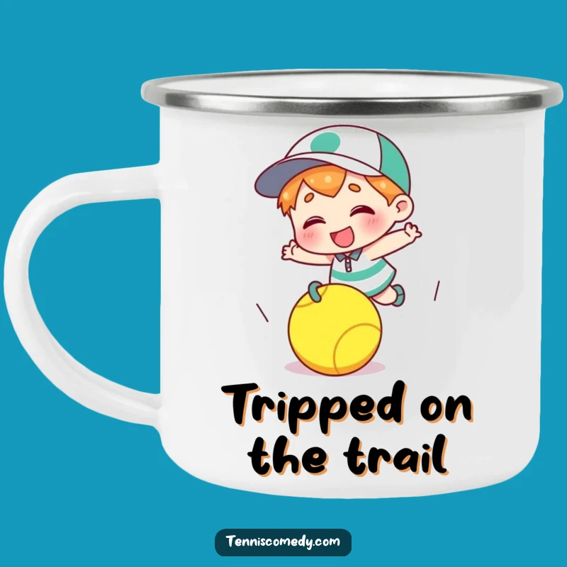 Funny Tripping Tennis Ball Camping Mug - Giggle Character Outdoor Gift