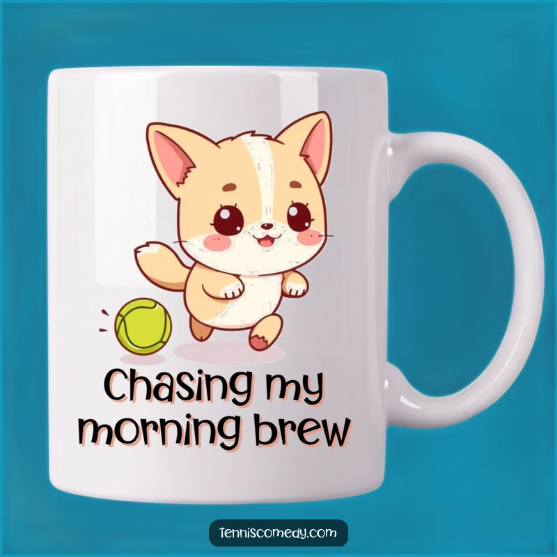 Funny Kawaii Tennis Ball Chase Mug: Playful Gift for Tennis Enthusiasts