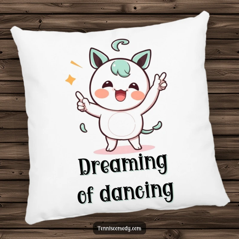 Funny Kawaii character pillow depicting a character comically celebrating a point with a silly dance, adding comfort and humor.
