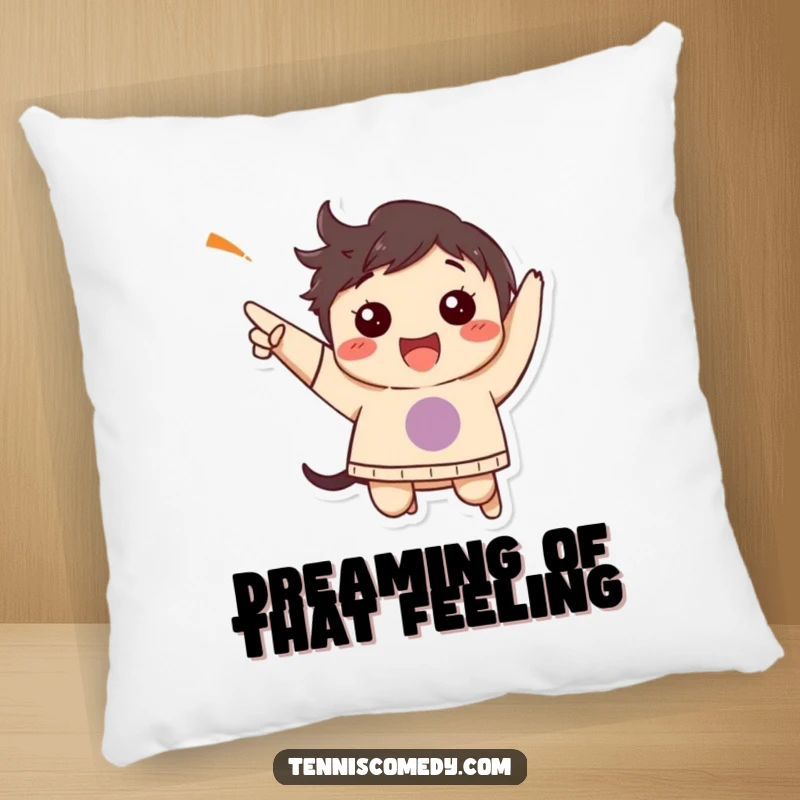 Funny pillow with a character captured in a delightful leap of joy and celebration.