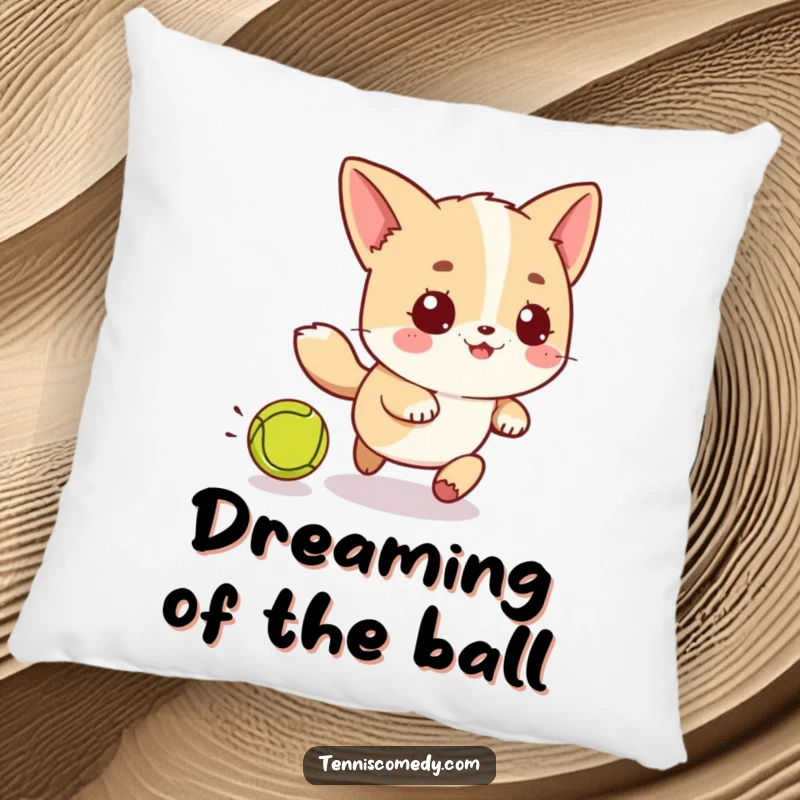 Funny Kawaii Tennis Chase Pillow: A cute character playfully chasing a tennis ball, bringing comfort and whimsical charm.