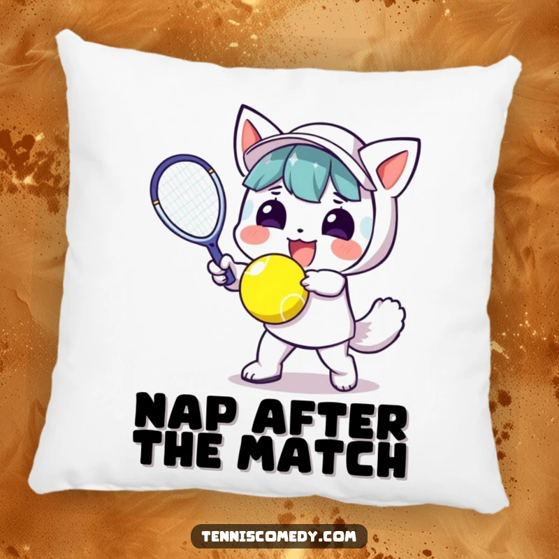 Funny Kawaii Tennis Pillow: A cute kawaii character joyfully plays tennis, bringing comfort and cheer to any living space.