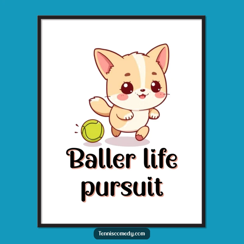 Funny Kawaii Tennis Chase Digital Art: Instant Playfulness for Walls