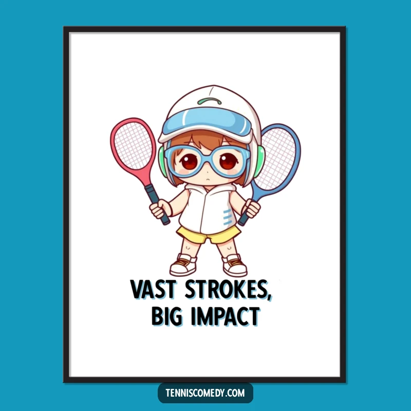 Funny Oversized Tennis Gear Digital Art: Athlete Pose Print, Hilarious Decor