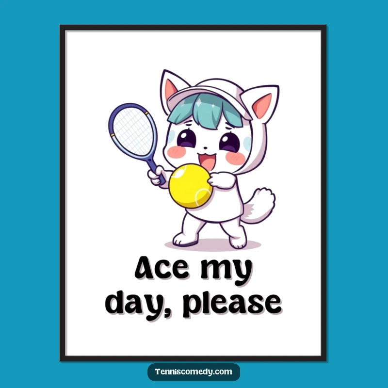 Funny Kawaii Tennis Action Poster: Vibrant Wall Art for Tennis Fans