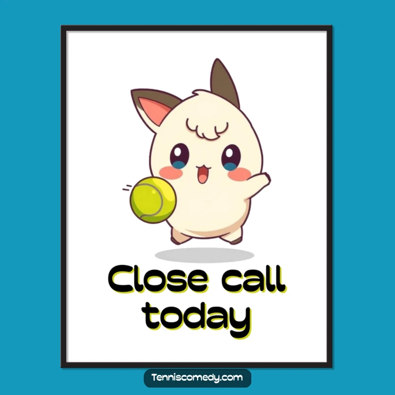 Funny Tennis Dodge Action Poster: Surprised Face for Humorous Wall Art Gift