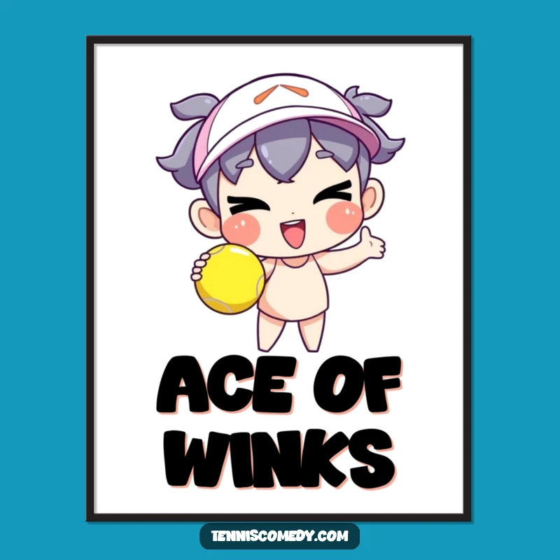 Funny Goofy Tennis Serve Poster - Winking Character Art Print Gift