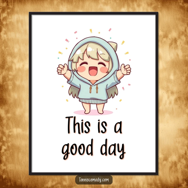 Funny poster, cheerful character, confetti falling, festive wall art, celebration decor, joyful, perfect for parties.