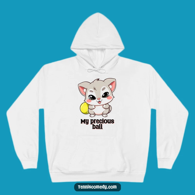 Cozy Funny Hoodie: Mischievous Character Hiding Tennis Ball Surprise