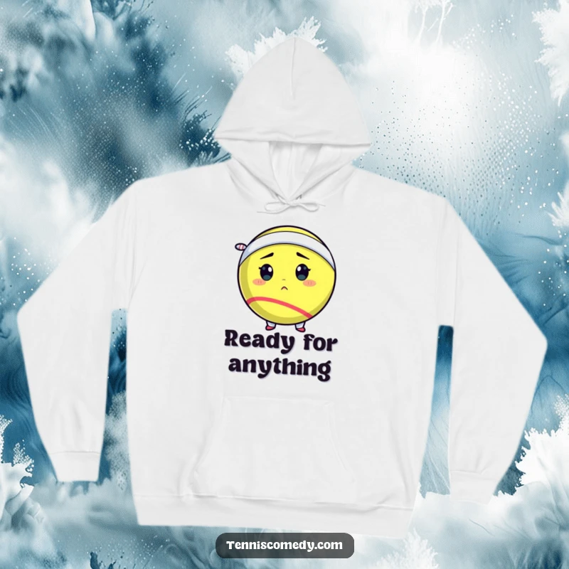 Funny tennis ball hoodie featuring a determined tennis ball wearing a tiny sweatband, perfect for cozying up after a tough match.