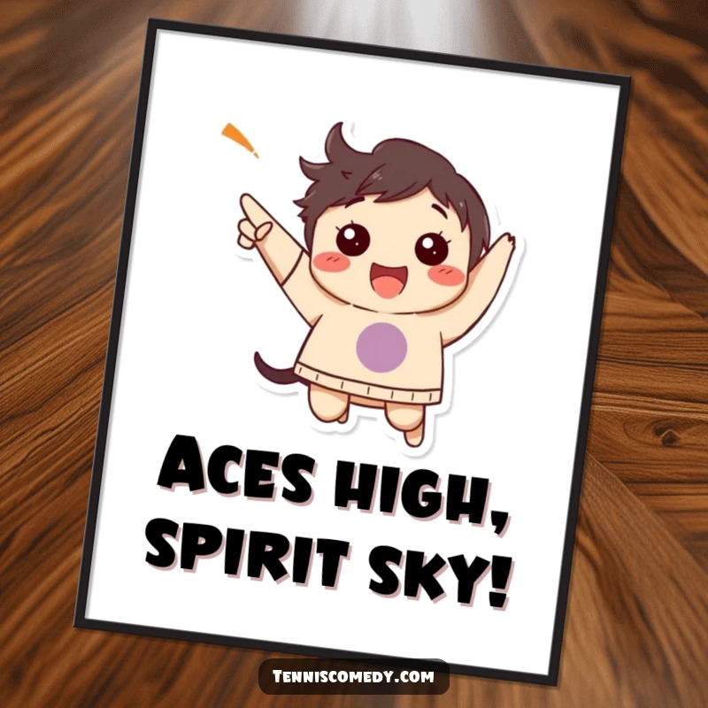 Funny Free Printable Wall Art: A character is captured mid-air in a happy jump, celebrating a point with exuberant joy, perfect for fun, downloadable decor.