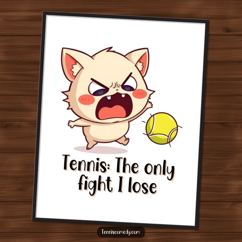 Funny Free Printable Wall Art: Character recoiling dramatically from a super-fast tennis ball, action-packed humor.