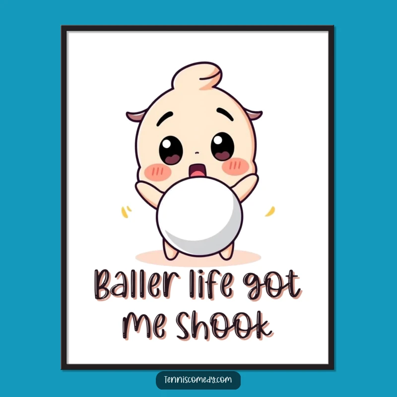 Free Printable Wall Art: Surprised Tennis Character Ball Art Downloadable Humorous Decor