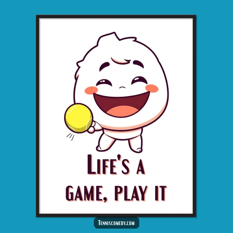 Free Printable Funny Tennis Art: Smirking Character Serving Smiles