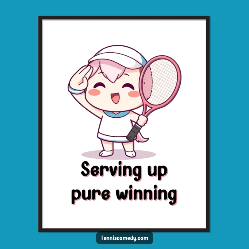 Free Printable Kawaii Tennis Wall Art: Beaming Champ, Funny Downloadable Decor