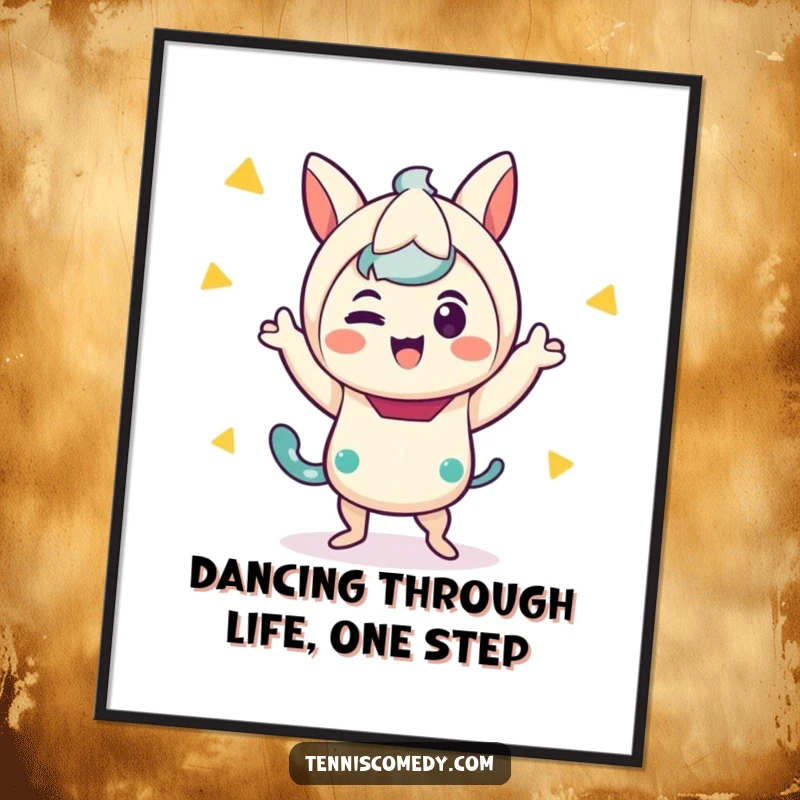 Funny Free Printable Wall Art: A cheerful Kawaii character captured mid-silly victory dance, radiating pure, unbridled joy and humor.