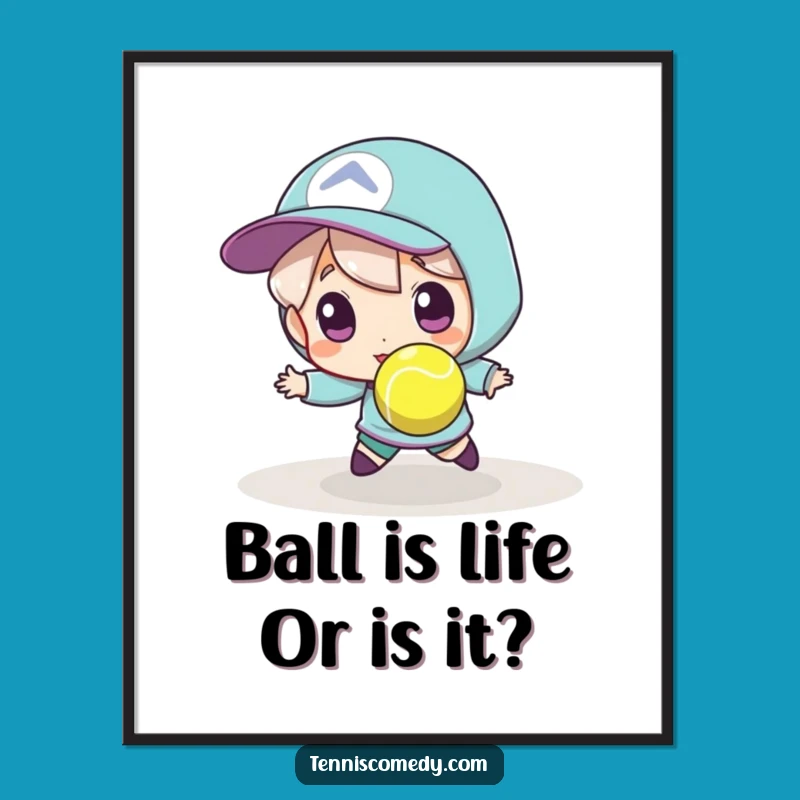 Funny Free Printable Wall Art: Tennis Player Tiny Ball Chase Downloadable Decor