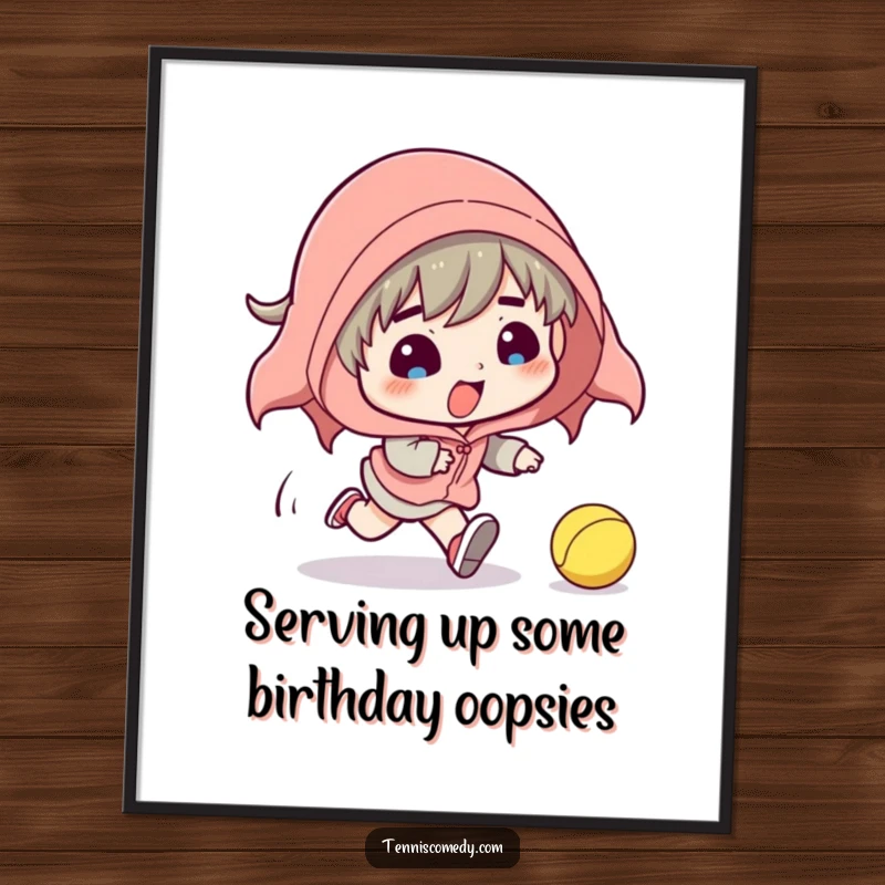 Funny Free Printable Wall Art: Tennis Character Comically Tripping Over a Tennis Ball - Playful Decor for Laughs.