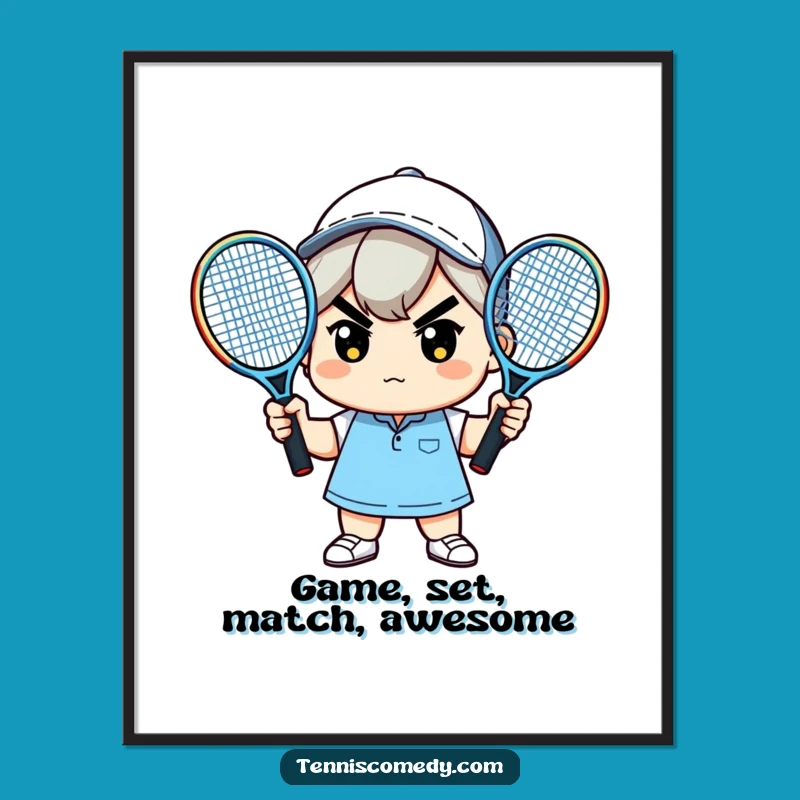 Free Printable Kawaii Tennis Player Wall Art - Funny Downloadable Decor