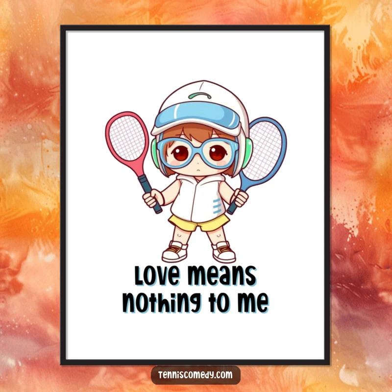 Funny Free Printable Wall Art: A character in comically large tennis gear strikes a humorous pose, bringing sporty laughter to any room as downloadable decor.