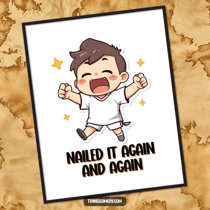 Funny Free Printable Wall Art: A character exults with clenched fists after scoring, bringing energy and motivation to any wall.