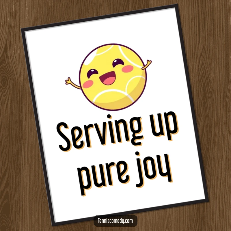 Funny Free Printable Wall Art: A smiling, tiny tennis ball captured mid-bounce high in the air, full of joy.