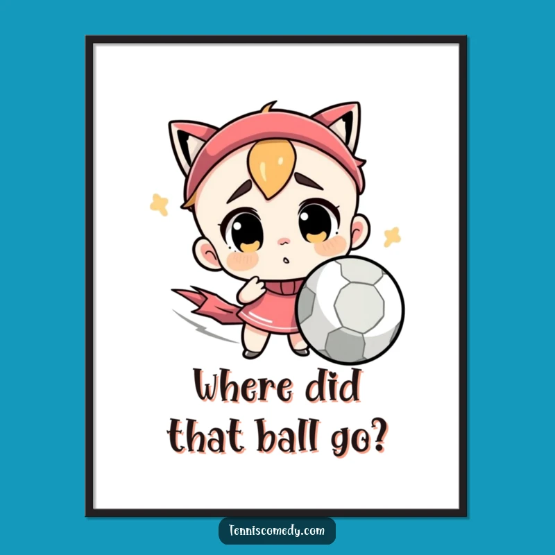 Free Printable Wall Art: Confused Tennis Character Ball Art Downloadable Humorous Decor