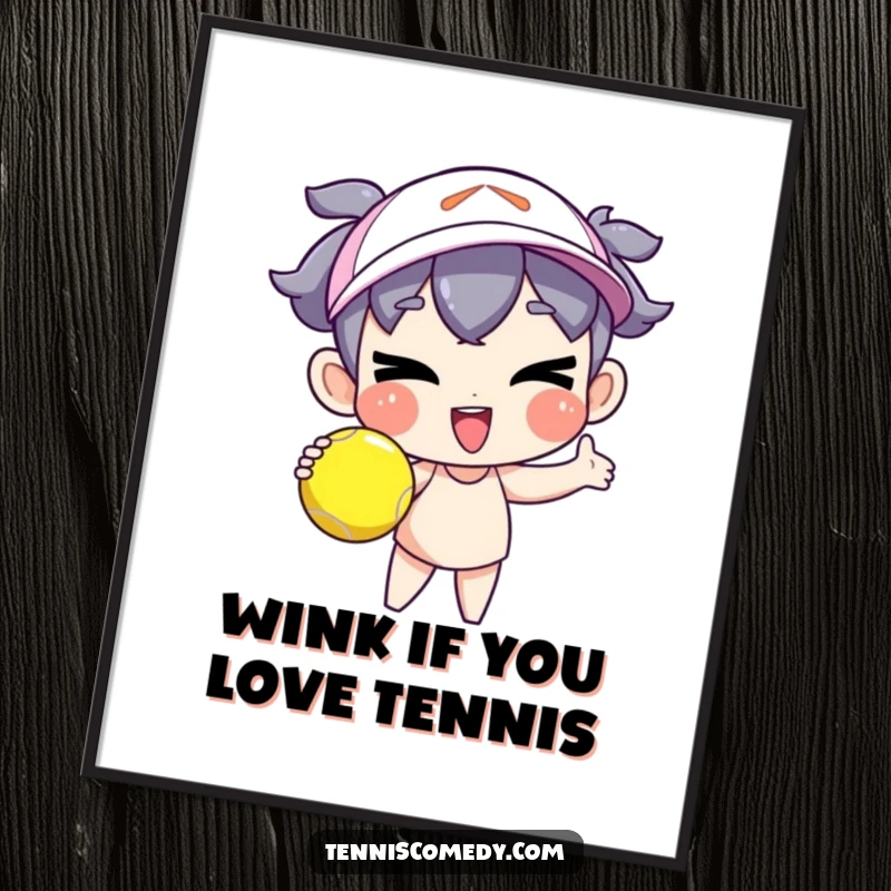 Funny Free Printable Wall Art: A character serving a tennis ball with a goofy wink, bringing playful energy to any room.