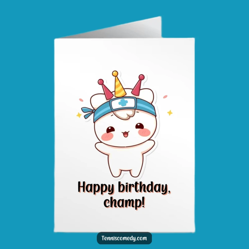 Free Printable Birthday Card: Celebrating Kawaii Tennis Player Funny Downloadable Gift