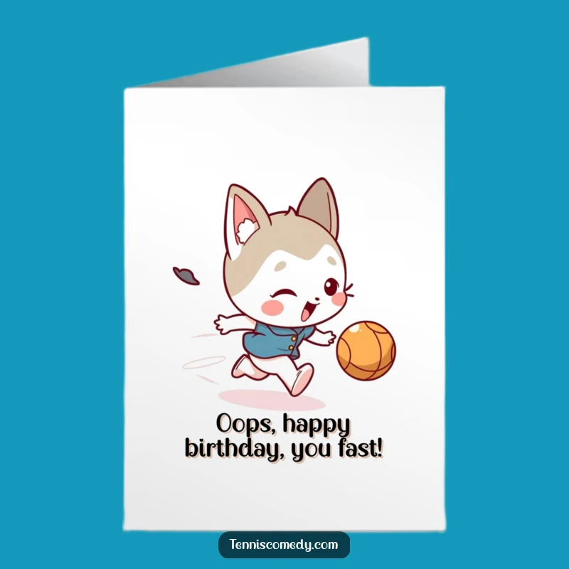 Free Printable Birthday Card: Funny Tripping Character Chasing Ball, Hilarious Downloadable Gift