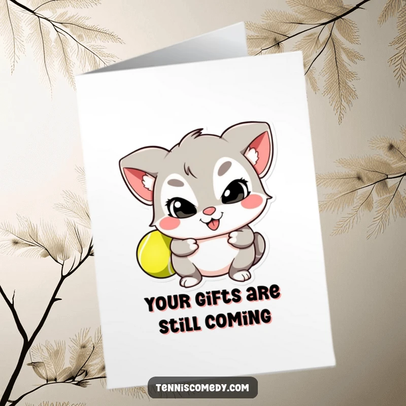 Funny Free Printable Birthday Card featuring a cartoon character with a sly grin, hiding a tennis ball, perfect for prank lovers.