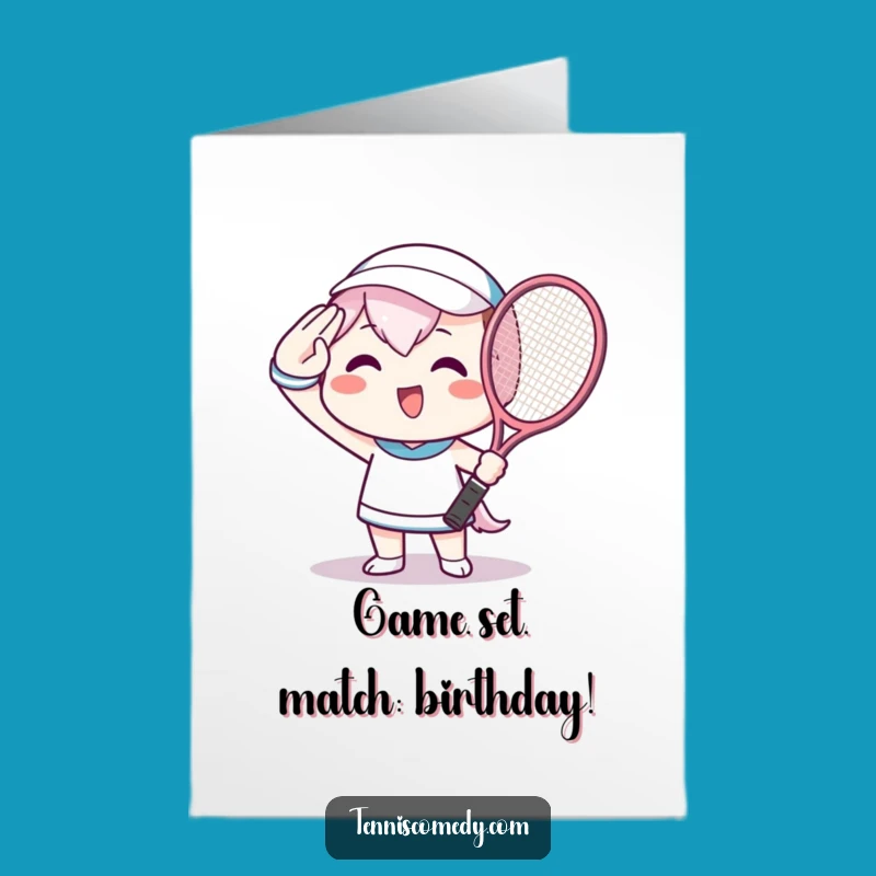 Free Printable Kawaii Tennis Champ Birthday Card: Funny Downloadable Gift for Athletes