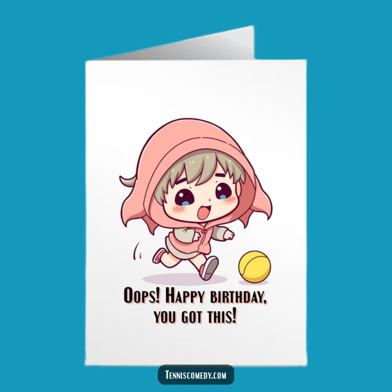 Funny Free Printable Birthday Card: Tripping Tennis Ball Character - Hilarious Downloadable Gift!