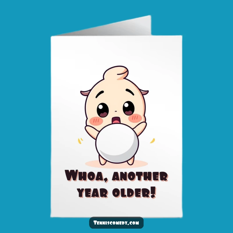 Free Printable Birthday Card: Surprised Tennis Character Ball Greeting Downloadable Gift