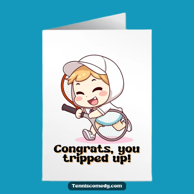 Free Printable Congratulations Card: Tennis Racket Fumble, Funny Victory Downloadable