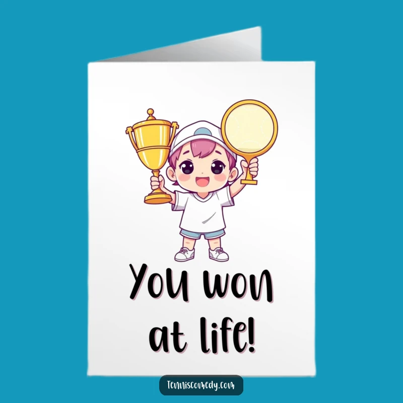 Free Printable Congrats Card: Tennis Champ Trophy - Funny Sports Downloadable