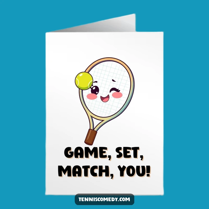 Free Printable Congrats Card: Winking Tennis Racket, Funny Downloadable for Wins