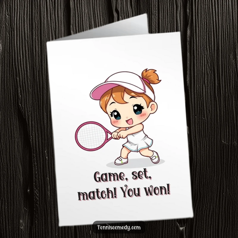 Funny Free Printable Congratulations Card: A character dramatically smashing a tennis racket, capturing the intensity of competition humorously.