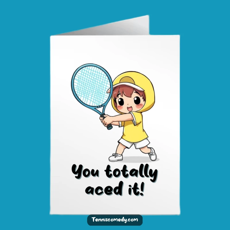 Free Printable Congrats Card: Comical Tennis Player, Humorous Downloadable Gift for Wins