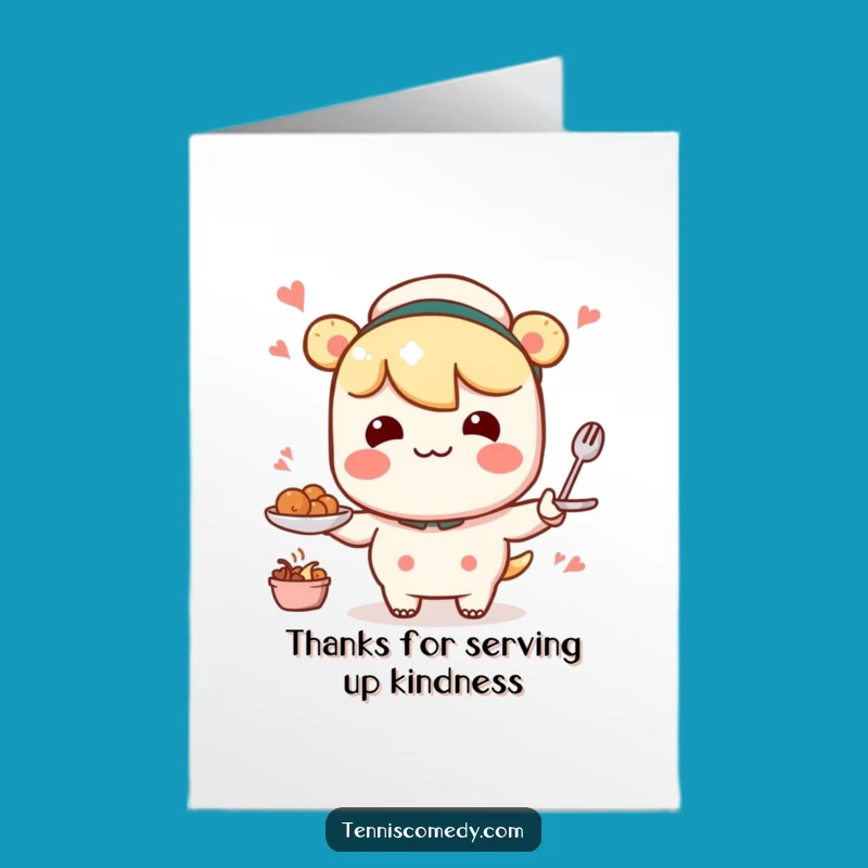 Free Printable Kawaii Wobbly Serve Thank You Card: Funny Character Downloadable