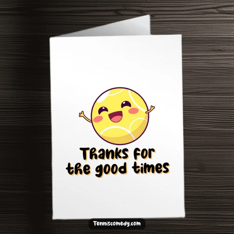 Funny Free Printable Thank You Card: A cheerful, smiling tennis ball bouncing energetically high in the air.